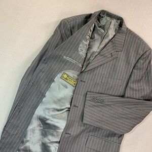 VTG Loris Azzaro Suit Jacket Men 46R Gray Pinstripe Loro Piana Zelander Wool 90s